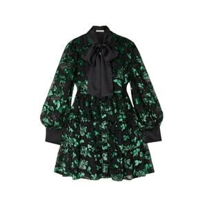 Alice + Olivia Rowen Green Black Velvet Burnout Floral Bow Mini Dress XL